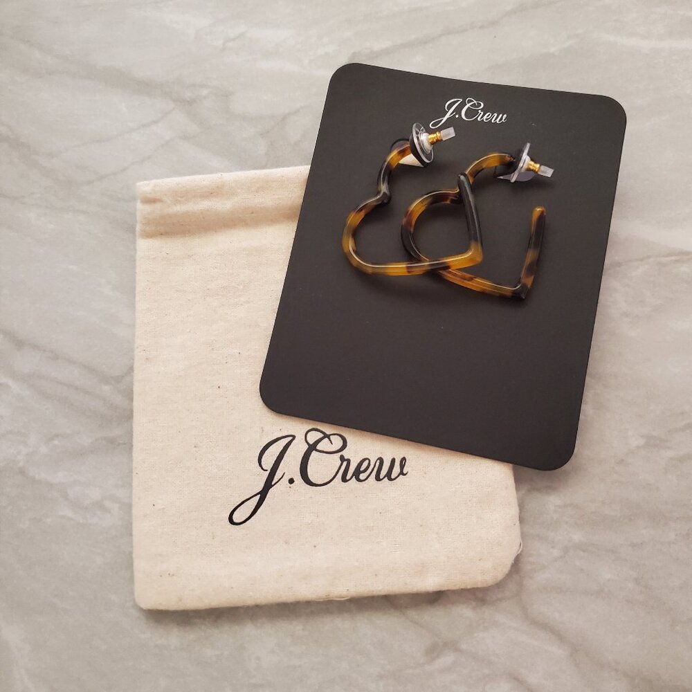 💕 J.Crew Valentines Day Hoop Dangle Drop Tortoise Heart Drop Dagnle Earrings 💕